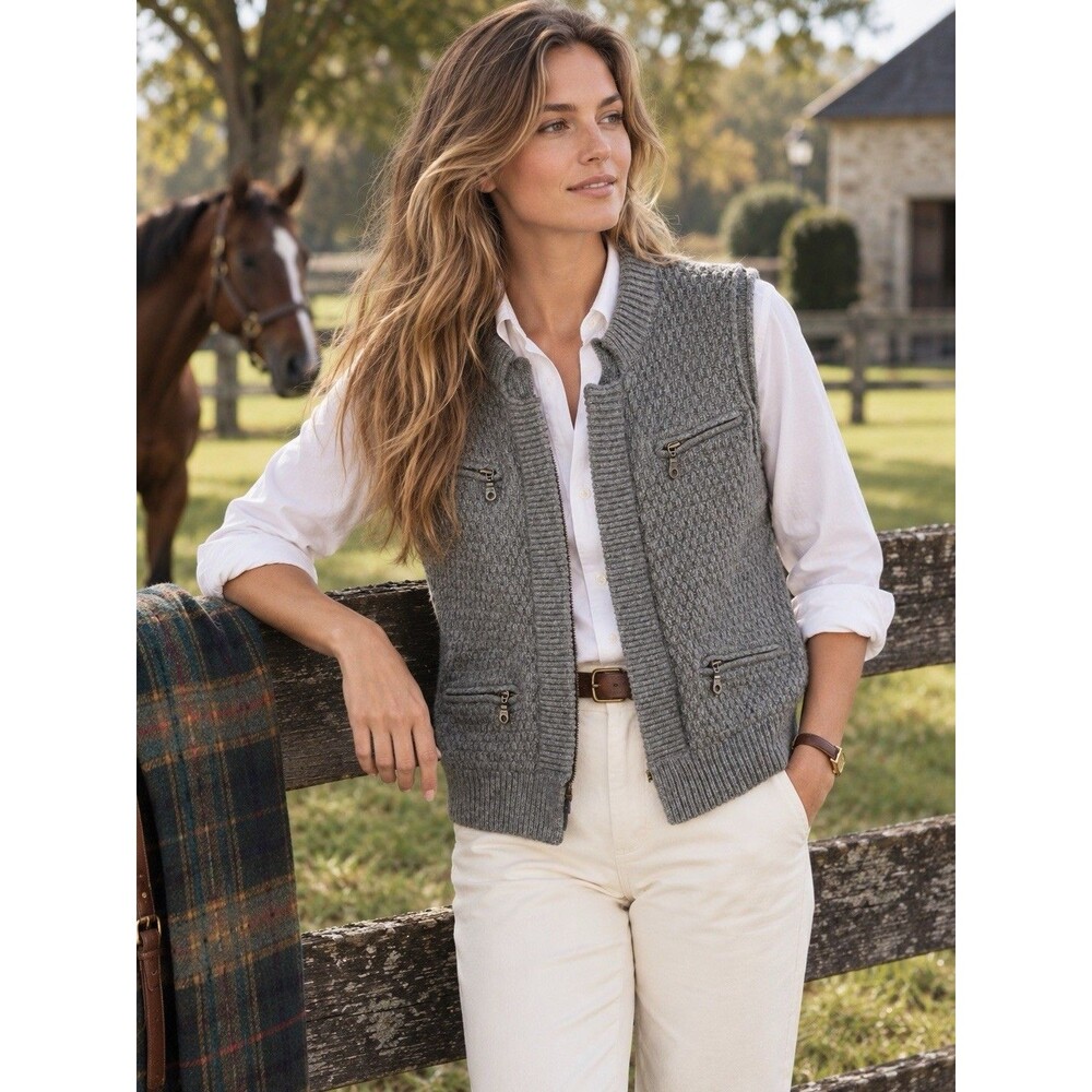 Neiman Marcus The Cashmere Collection 100% Cashmere Gray Cable Knit Sweater Vest